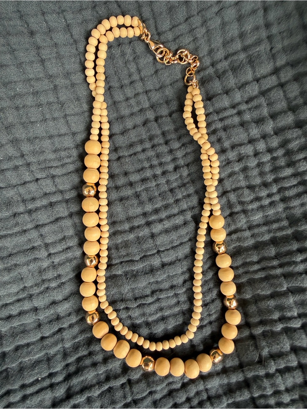 Banana Republic Natural Wood Beaded Necklace - Cream with Gold Accents